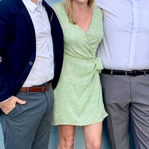 Green flowered wrap dress